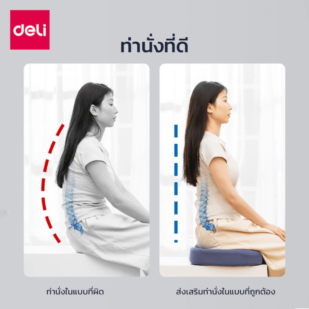 เบาะรองหลังเพื่อสุขภาพ Deli VS753-BK-01 สีดำ ขนาด 32x34x12 cm